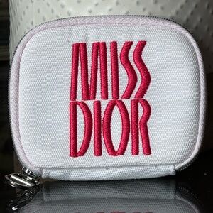 Dior White Canvas Pouch with Pink Embroidered Logo